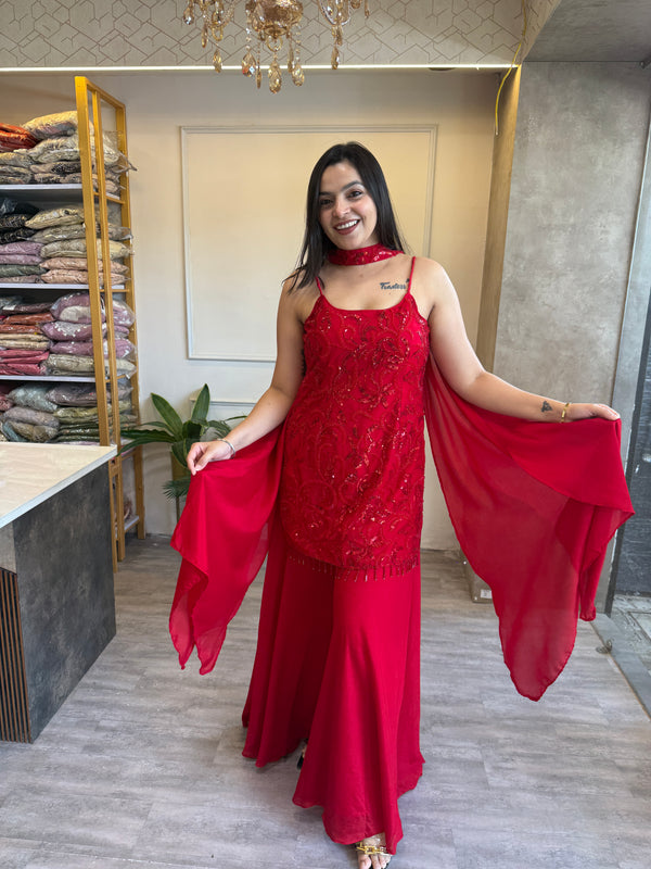 Red Strap Plazzo Set