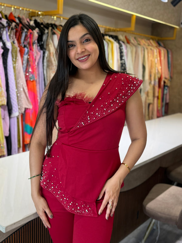 One Shoulder Pearl Jumpsuit