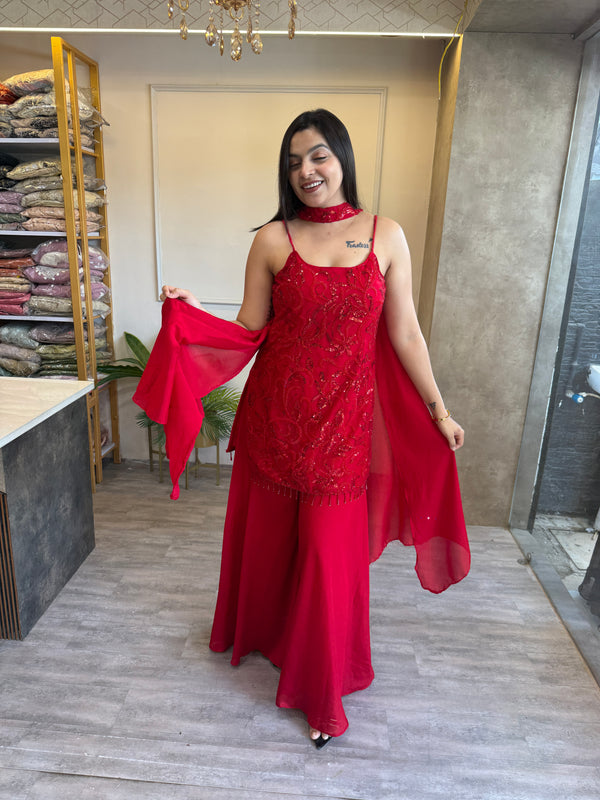 Red Strap Plazzo Set