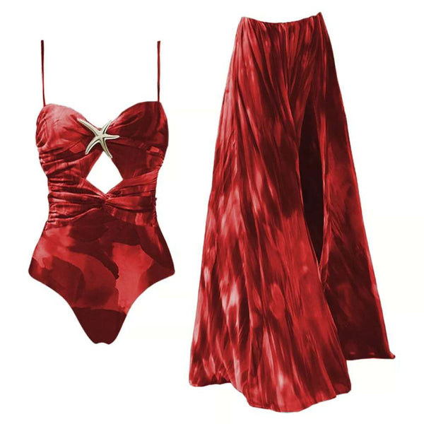 Star Maroon Beachwear Set